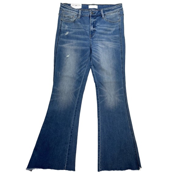 NWT VERVET Alison Mid-Rise Flare Super Stretch Jeans Frayed Raw Hem Women 31x31. - Picture 1 of 9